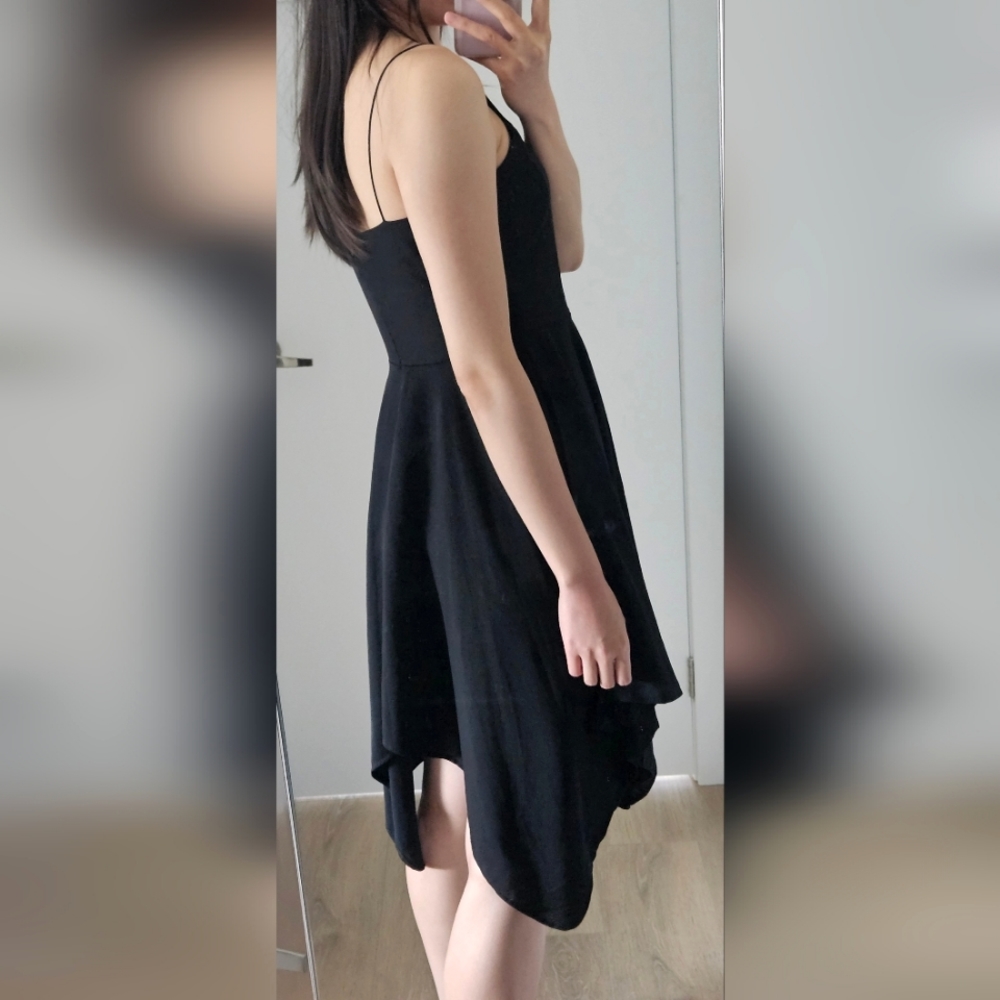 Black V-Neck Flare Midi Dress - Picture 2 of 6